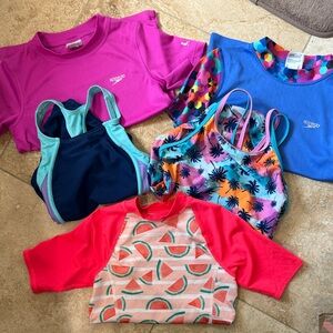 Speedo Kids Swimwear Set - 2 suits, 3 rash guards- Pink, Blue, Multicolor